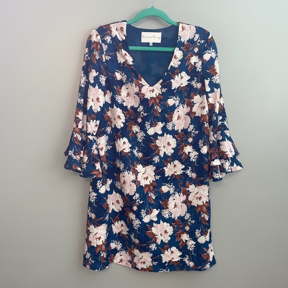 EUC Charles Henry Floral Shift Dress Flounce Ruffle Sleeve Size Medium - Picture 2 of 10